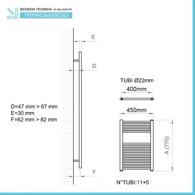 Termoarredo bagno scaldasalviette L 45x80 interasse 40 cm