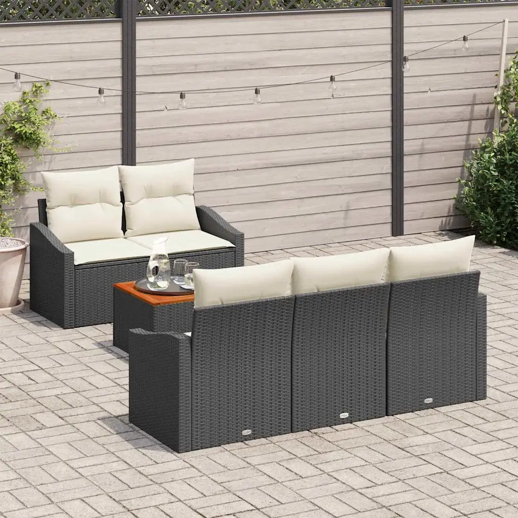 Set Divano da Giardino 6 pcs Nero e Crema polyrattan