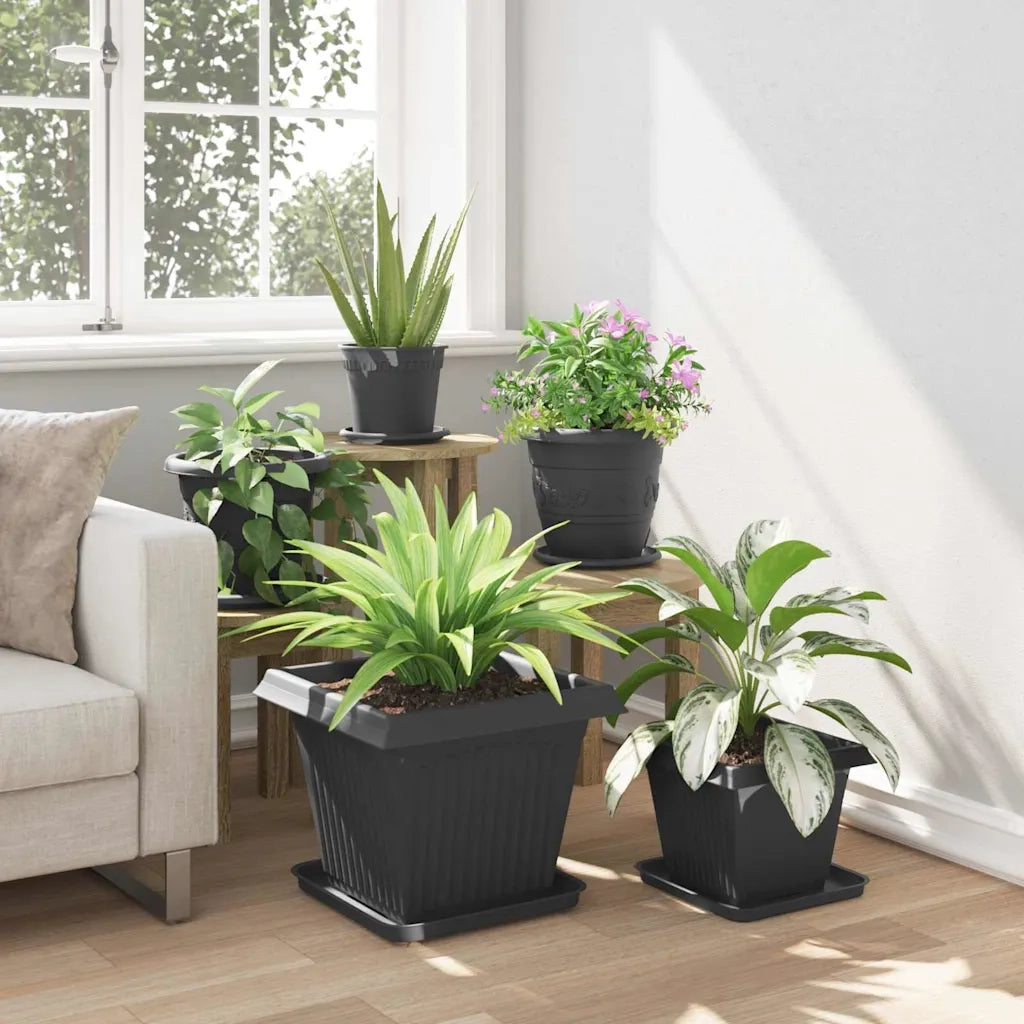Fioriere | Cassetta per fiori | Vasi per Piante 24 pz Nero 38 x 38 x 30 cm Plastica