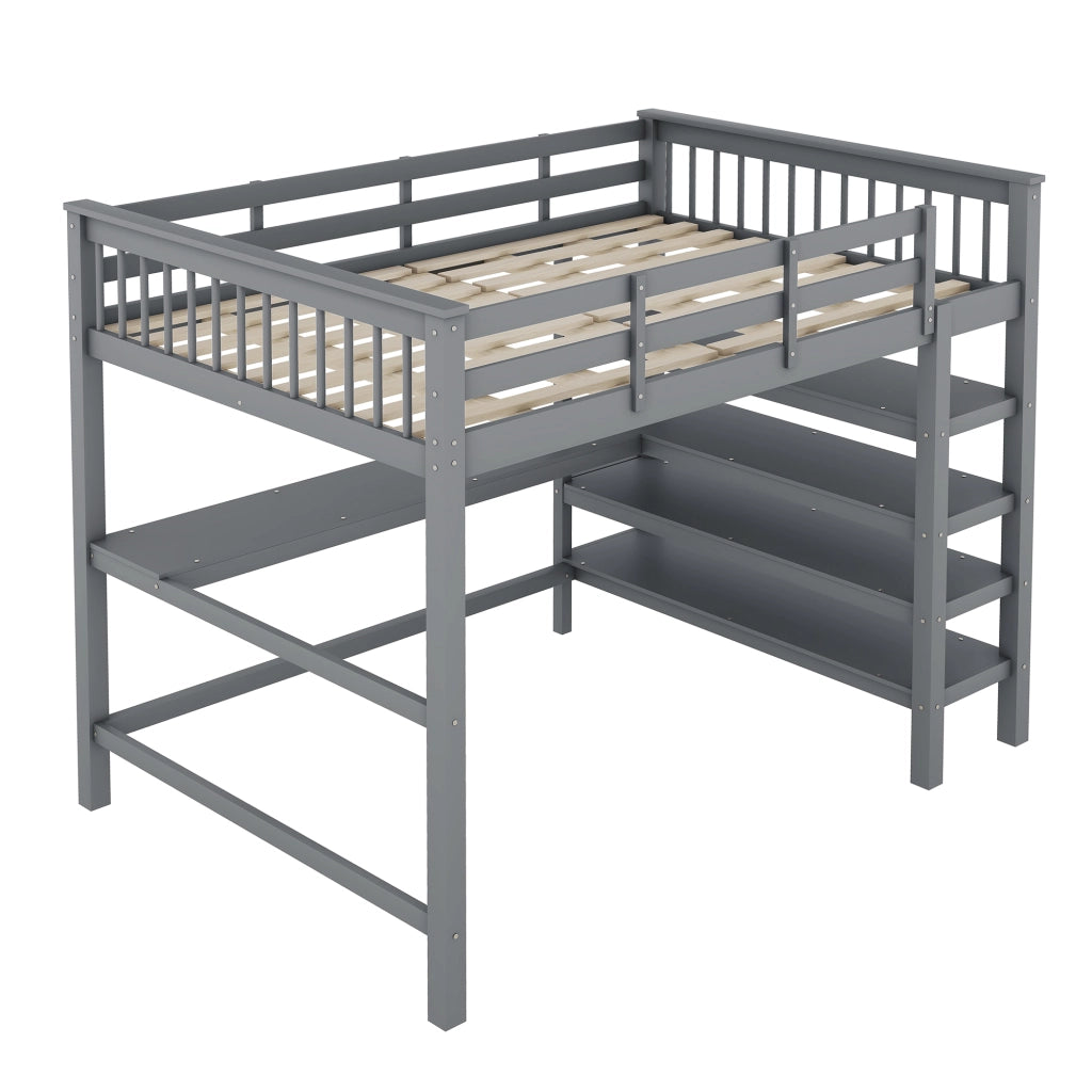 Letto a Soppalco con Scrivania e Ripiani ¨C MINIMAL ¨C Grigio 140x200