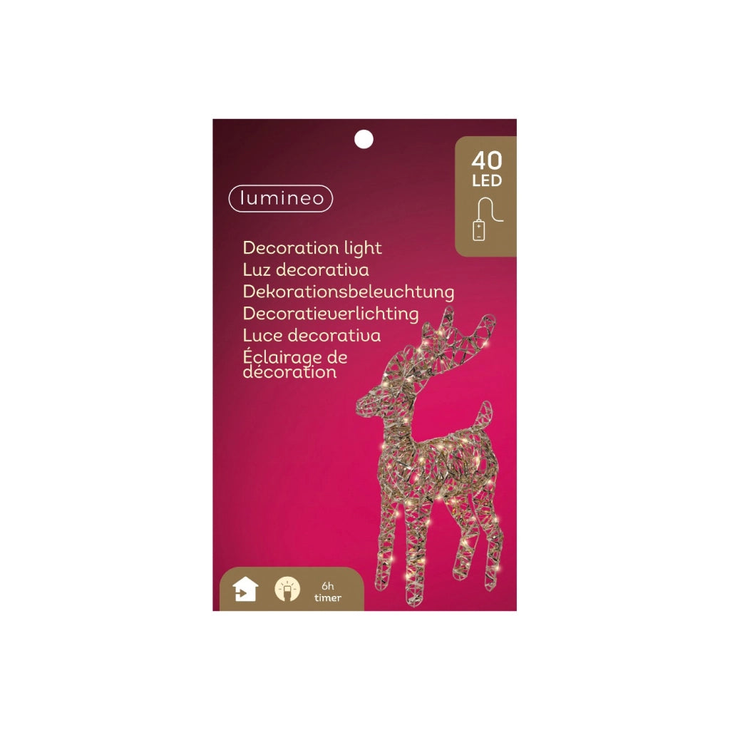 Renna Met Oro c/Luci LED bianco caldo 9x25x37cm