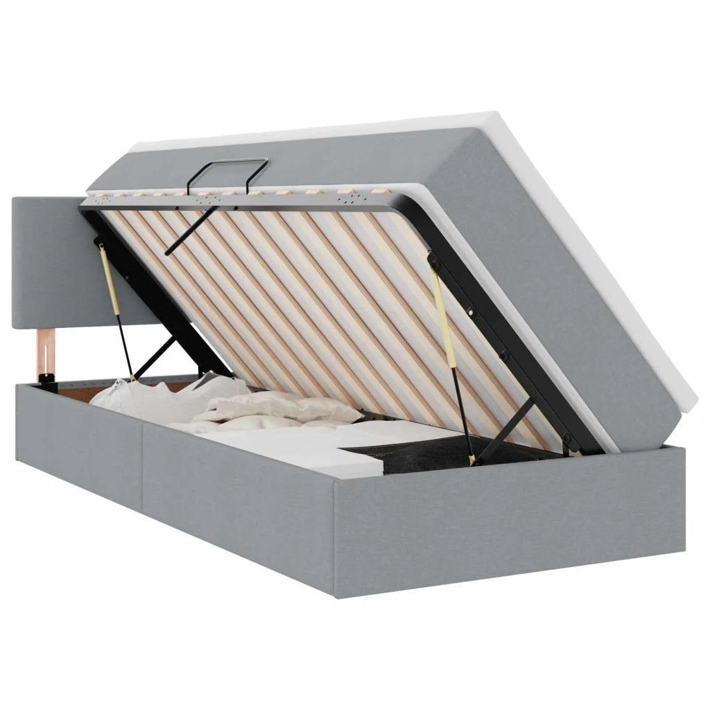Letto con contenitore e LED Grigio chiaro 90 x 200 cm Tessuto