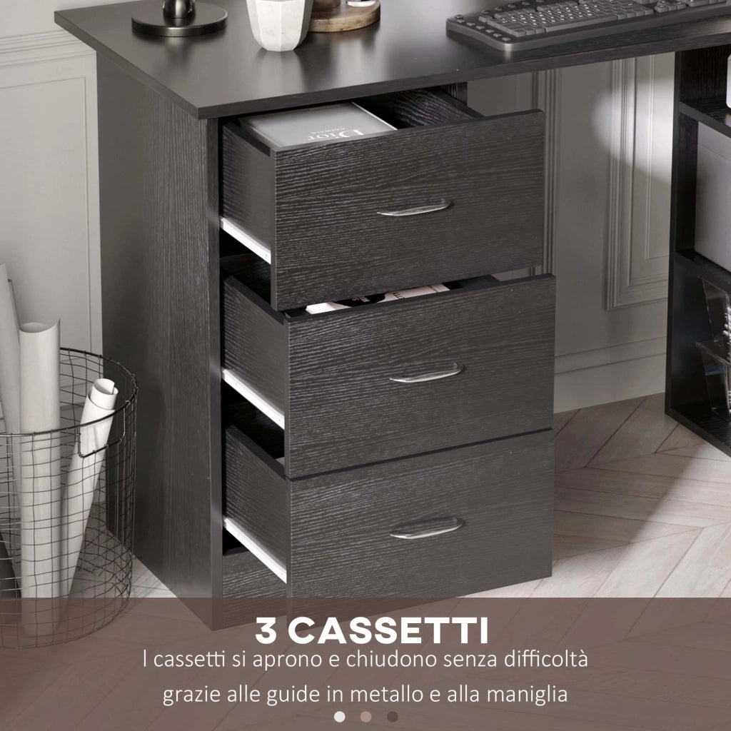 Scrivania per Computer con Cassetti e Ripiani ¨C Xylo ¨C Legno MDF Nero 120x49x72 cm