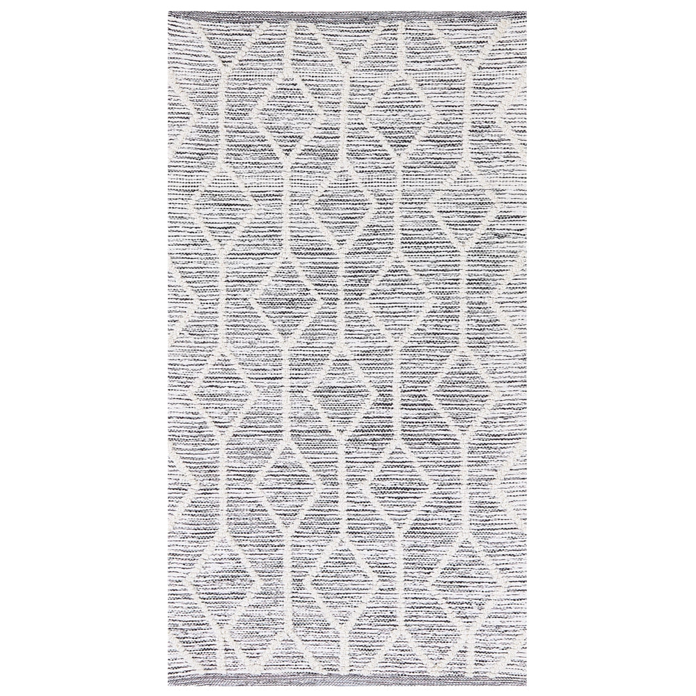Tappeto grigio con lana beige e cotone 80 x 150 cm motivo geometrico tessuto a mano flatweave