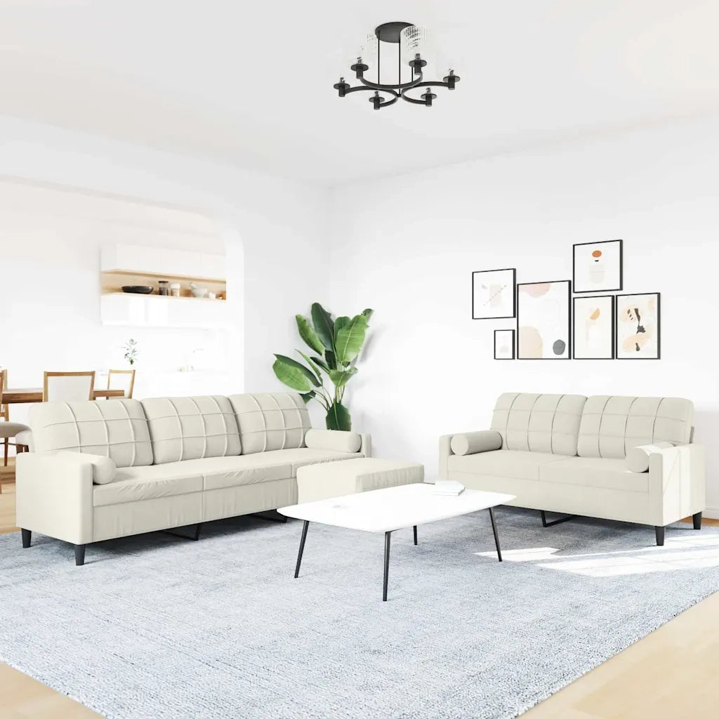 Set di Divani 3 pz con Cuscini e Rinforzi Crema in Velluto 3278509