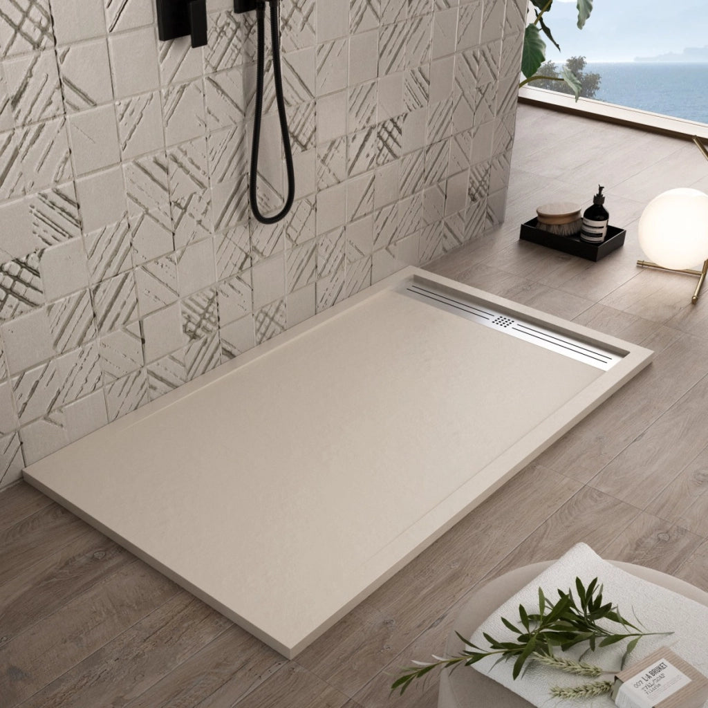 Piatto doccia in marmoresina crema effetto pietra cemento relax, misura 70x200