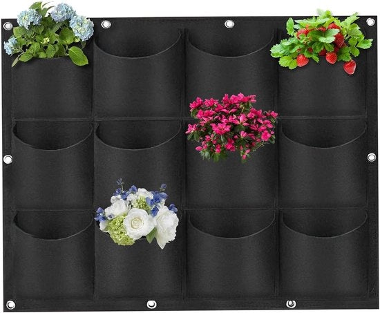 Pianta Verticale con 12 Sacchetti - Sacchetti per Piante appesi in Velluto - Piantina per Muro - Decorazione Giardino