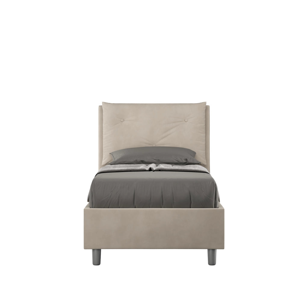 BS COM Letto singolo con rete imbottito 90x190 microfibra sabbia