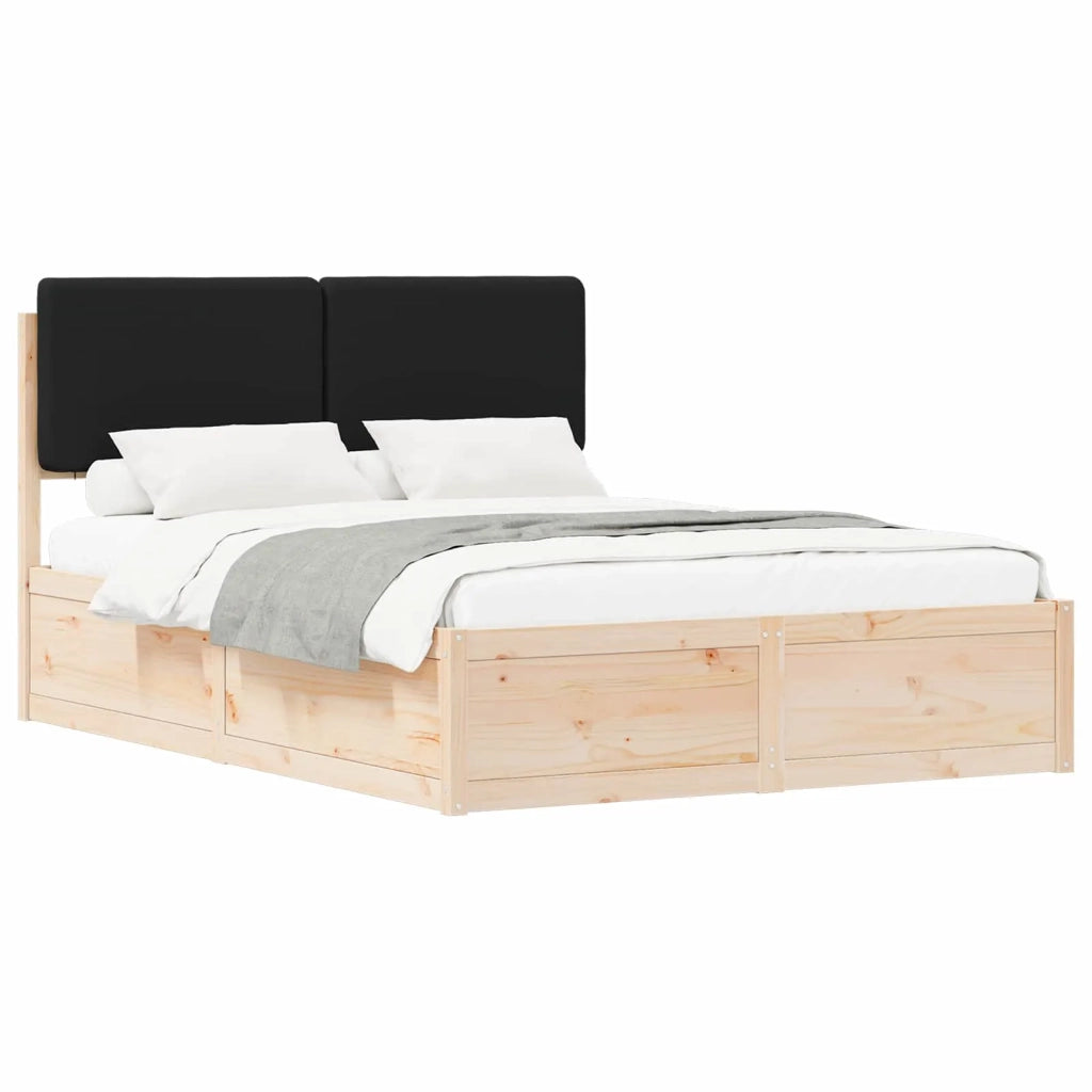 Letto con Testiera Rivestita-Struttura Letto con Testiera Nero 135 x 190 cm Pino massello 675687