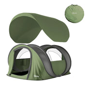 Tenda da Campeggio Pop-Up 4-5 Persone ¨C Minimal ¨C Verde, Impermeabile, 2 Porte, 2 Finestre