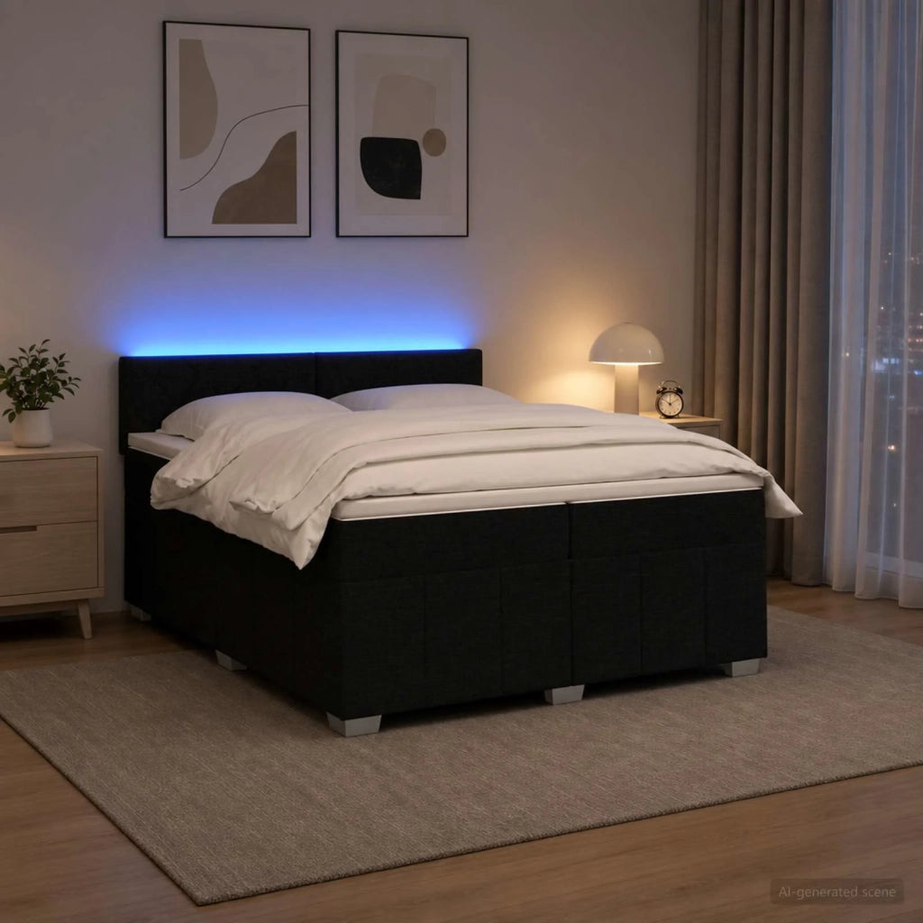 Letto box spring con materasso Nero 200 x 200 cm Tessuto 3452763