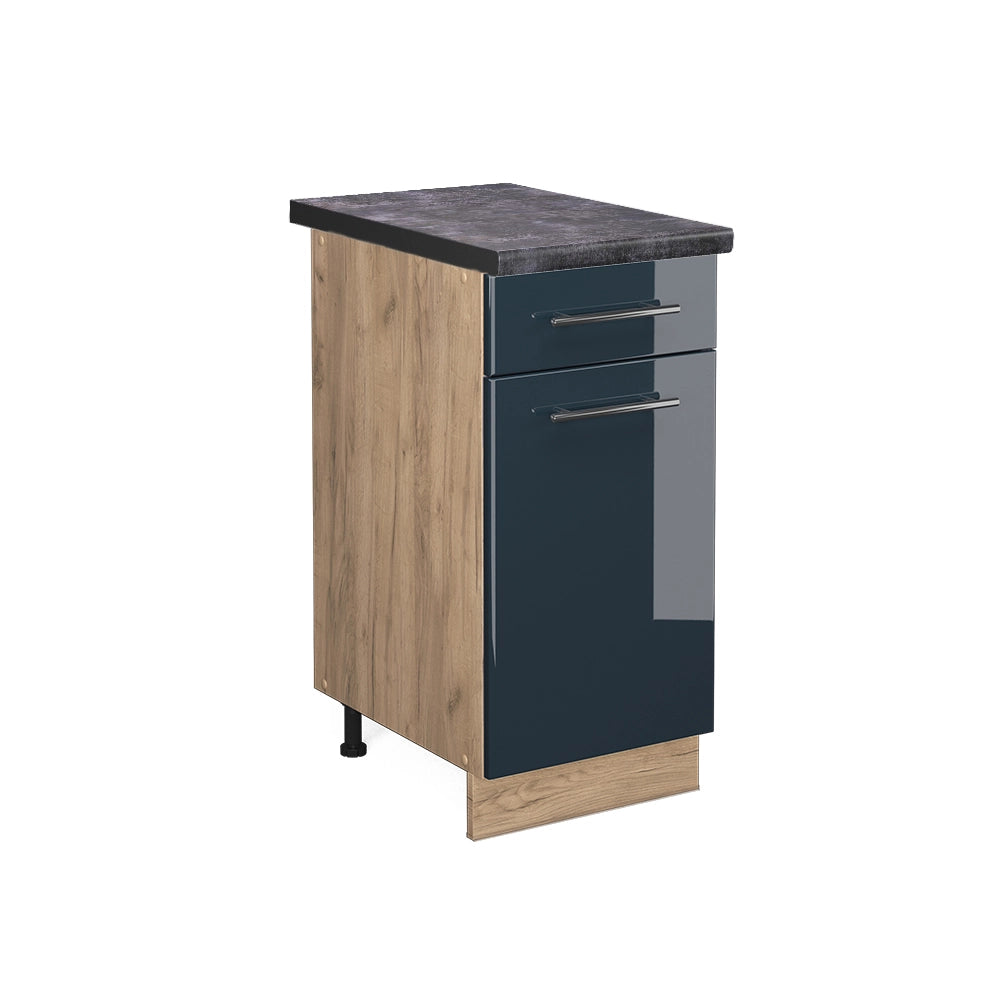 Mobiletto base per cucina Fame-Line Blu scuro lucido/Rovere dorato 40 cm, PL Antracite Vicco
