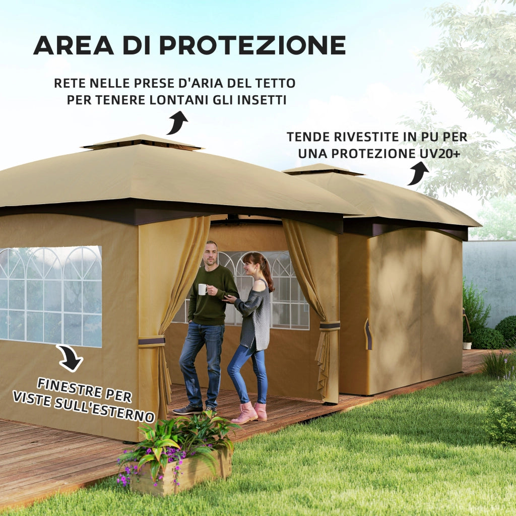 Gazebo da Giardino con Pareti ¨C zephmum ¨C 3.4x3.4m Beige