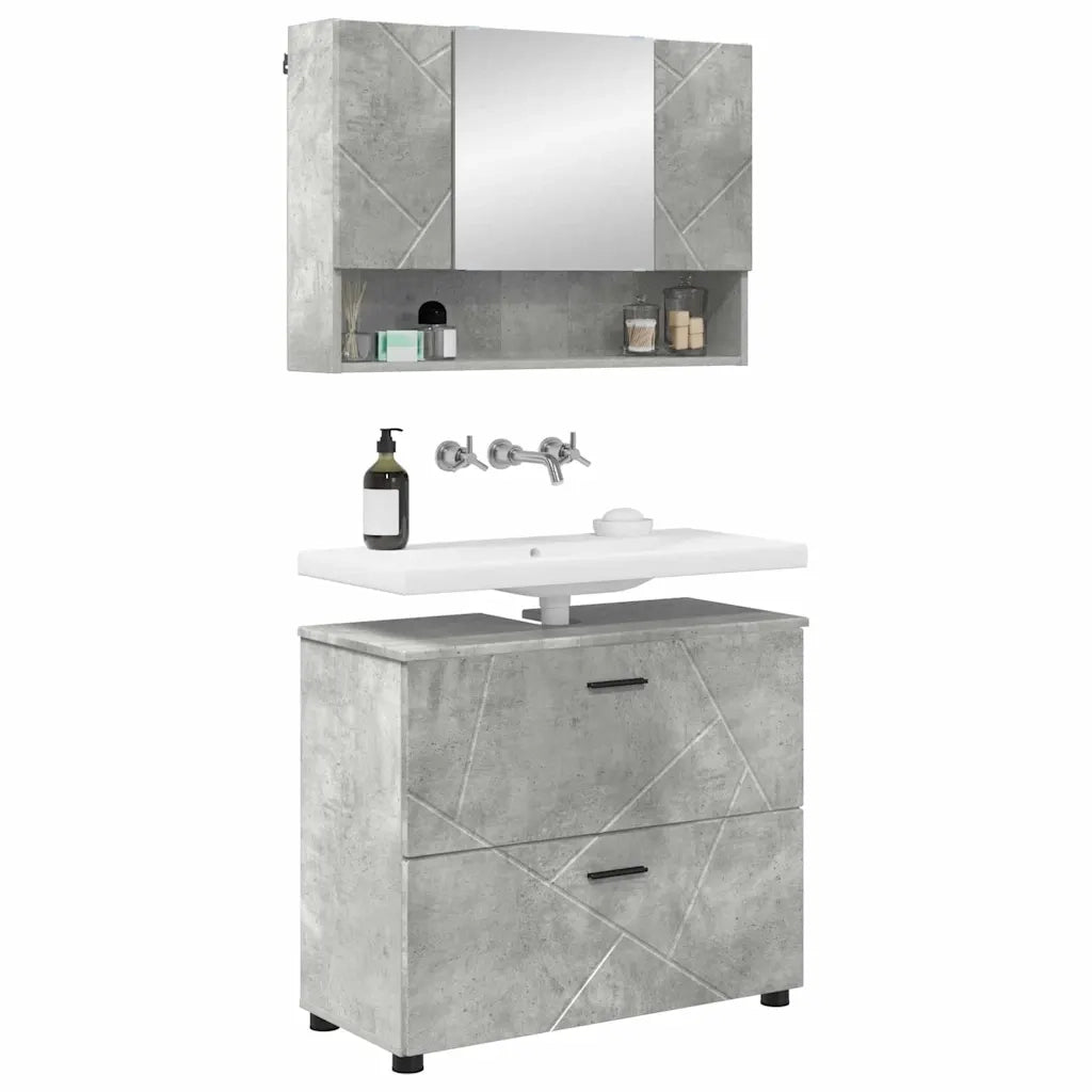 Set di mobili per il bagno con cassetto 2 pcs Grigio cemento 3393016