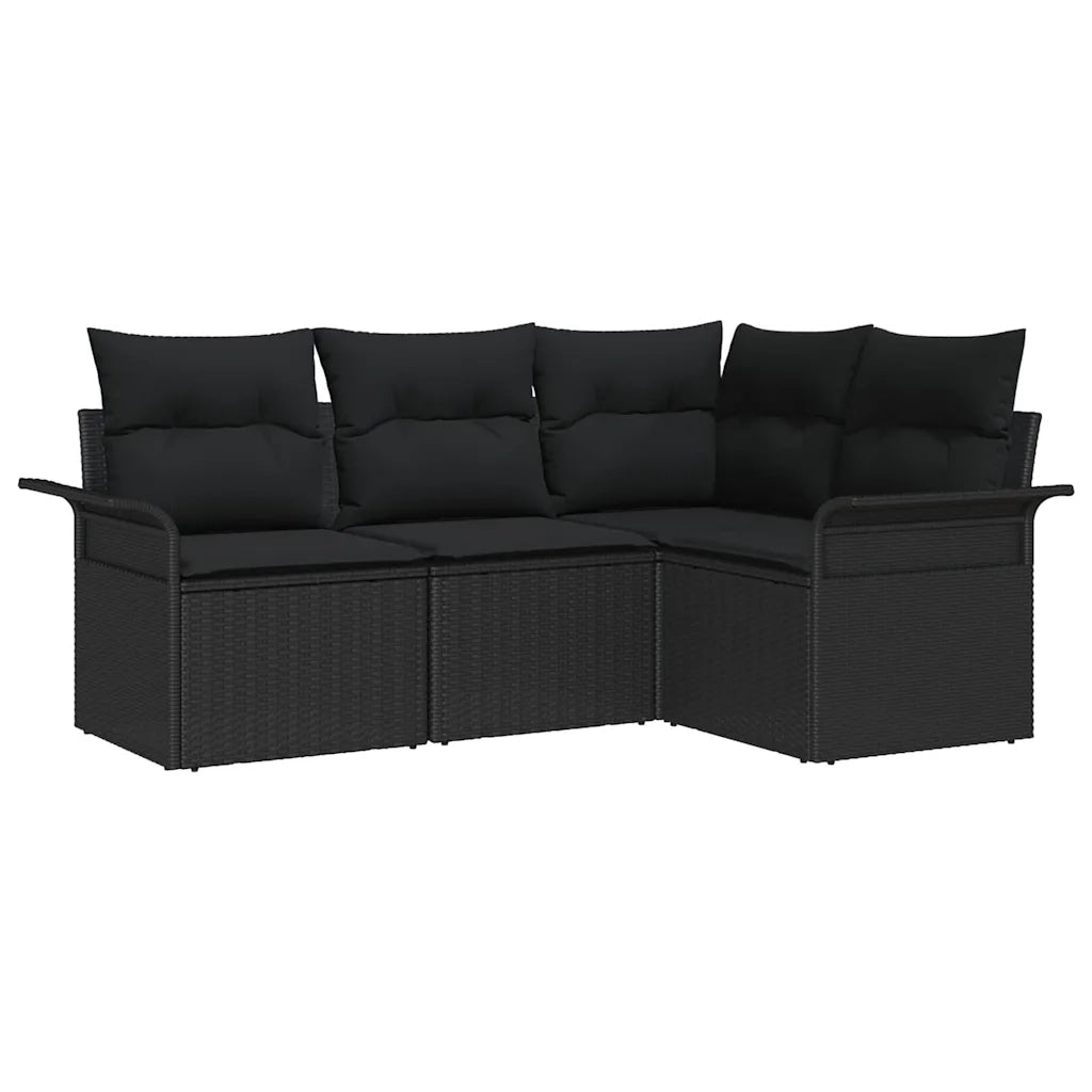Set Divano da Giardino con cuscino 4 pcs Nero polyrattan 3345343