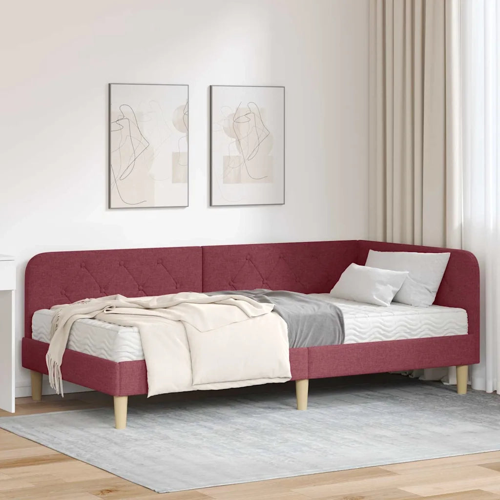 Cornice del letto ad angolo Rosso Vino 90 x 190 cm Tessuto 3394112