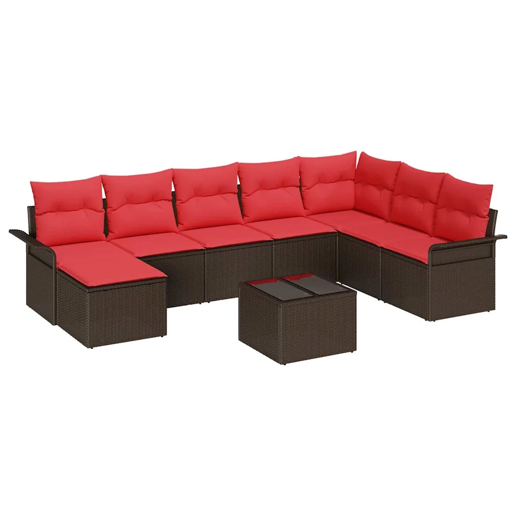 Set Divano da Giardino con cuscino 9 pcs Marrone Poly Rattan 3354163