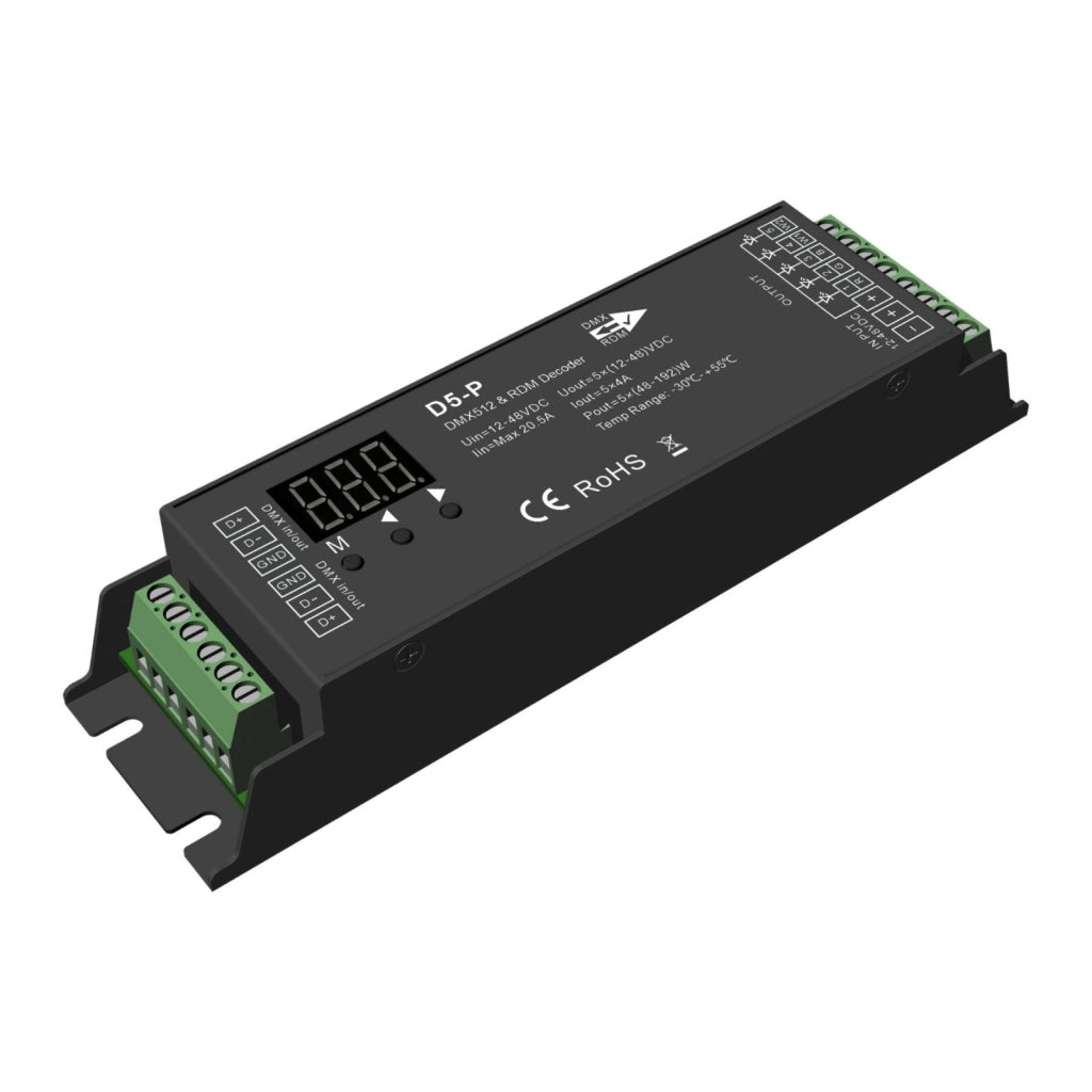 Decoder DMX512 5 canali CV D5-P, 12-48V DC, 5x4A, RDM, morsetti