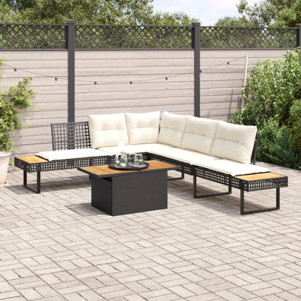 Set Divani da Giardino 2 pz con Cuscini Nero Polyrattan Acacia 3277498