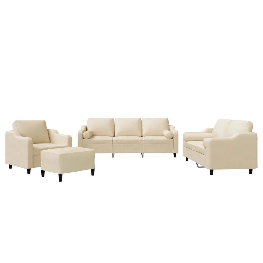 Set Divani 4 pz con Cuscini Crema in Tessuto
