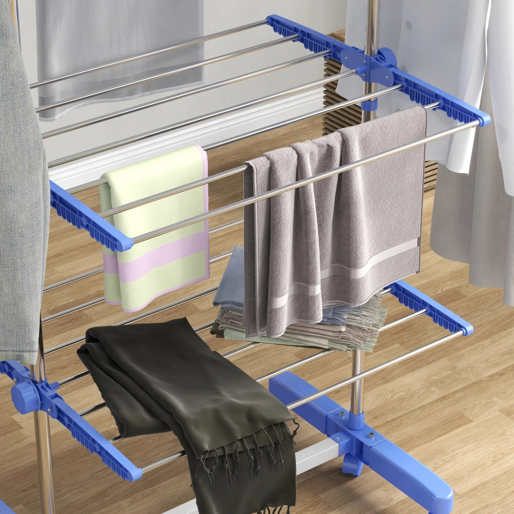 Stendino Verticale con Ripiani Regolabili ¨C Minimal ¨C Blu Argento 142x55x172
