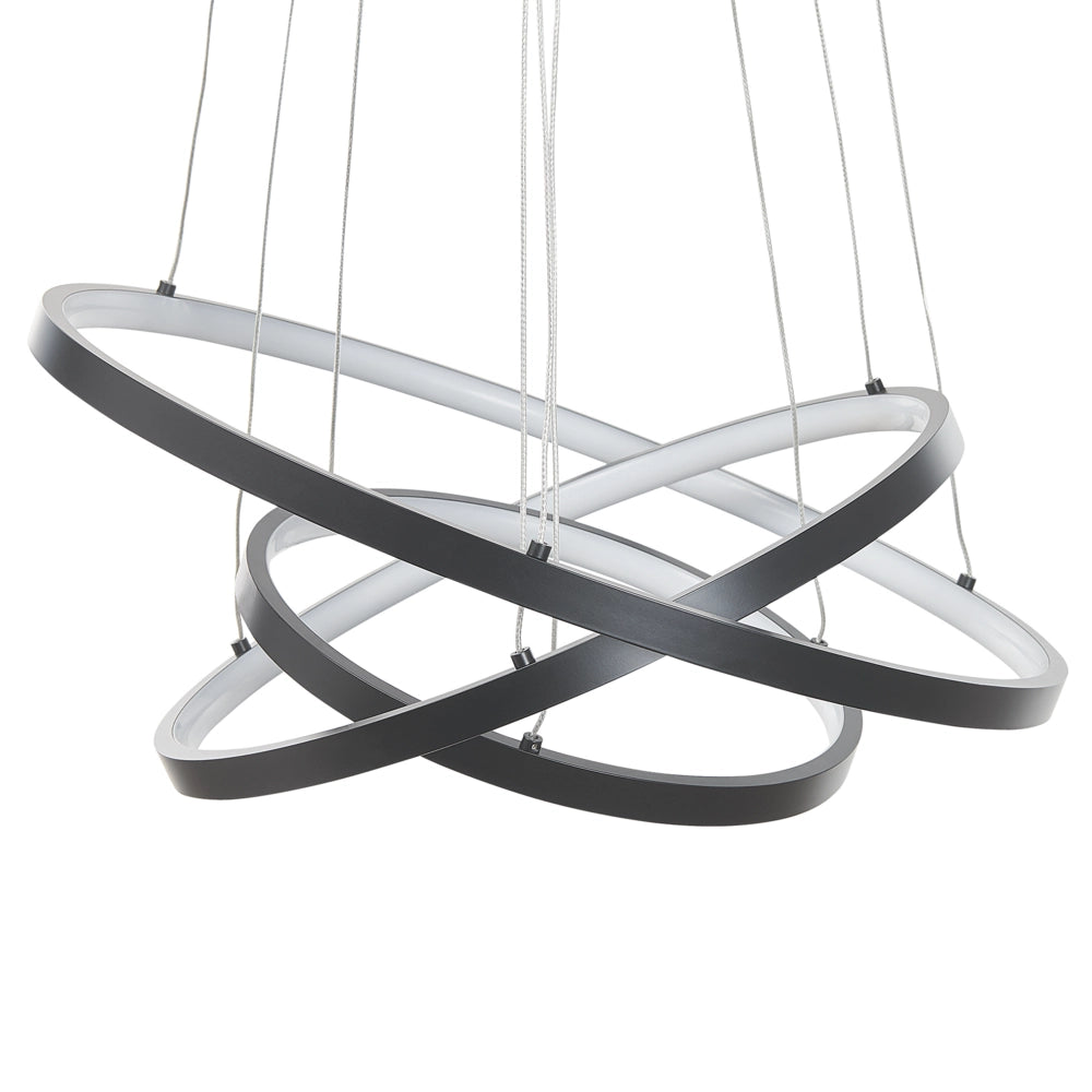 Lampada a Sospensione Moderna Illuminazione Integrata LED 3 Anelli Tondi Nero