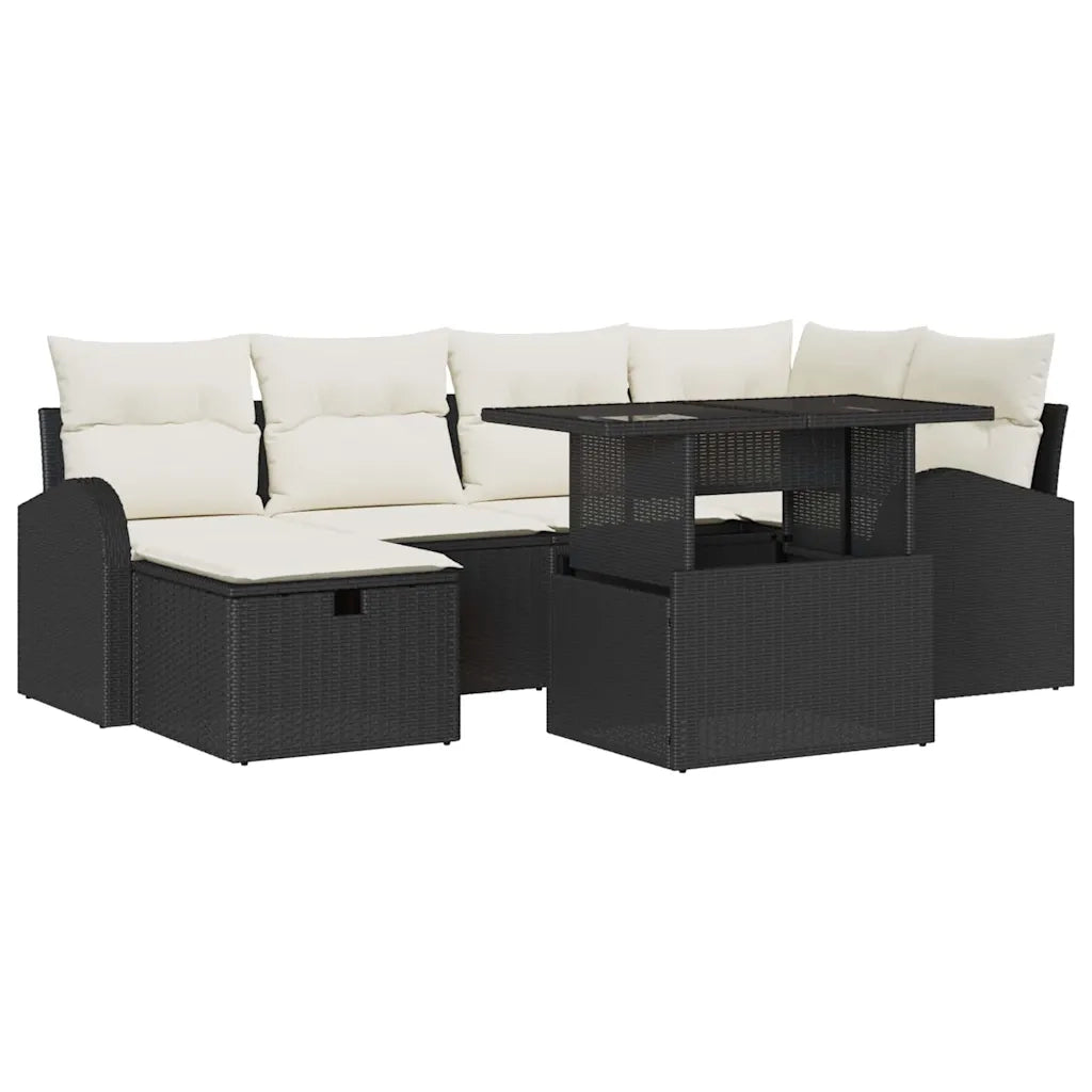 Set Divano da Giardino con cuscino 7 pcs Nero Poly Rattan 3361086
