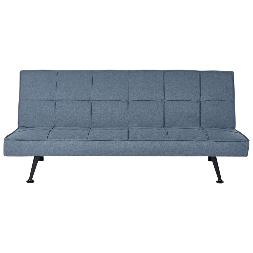 Divano Letto Blu 3 Posti Imbottito Trapuntato Gambe In Metallo Click Clack