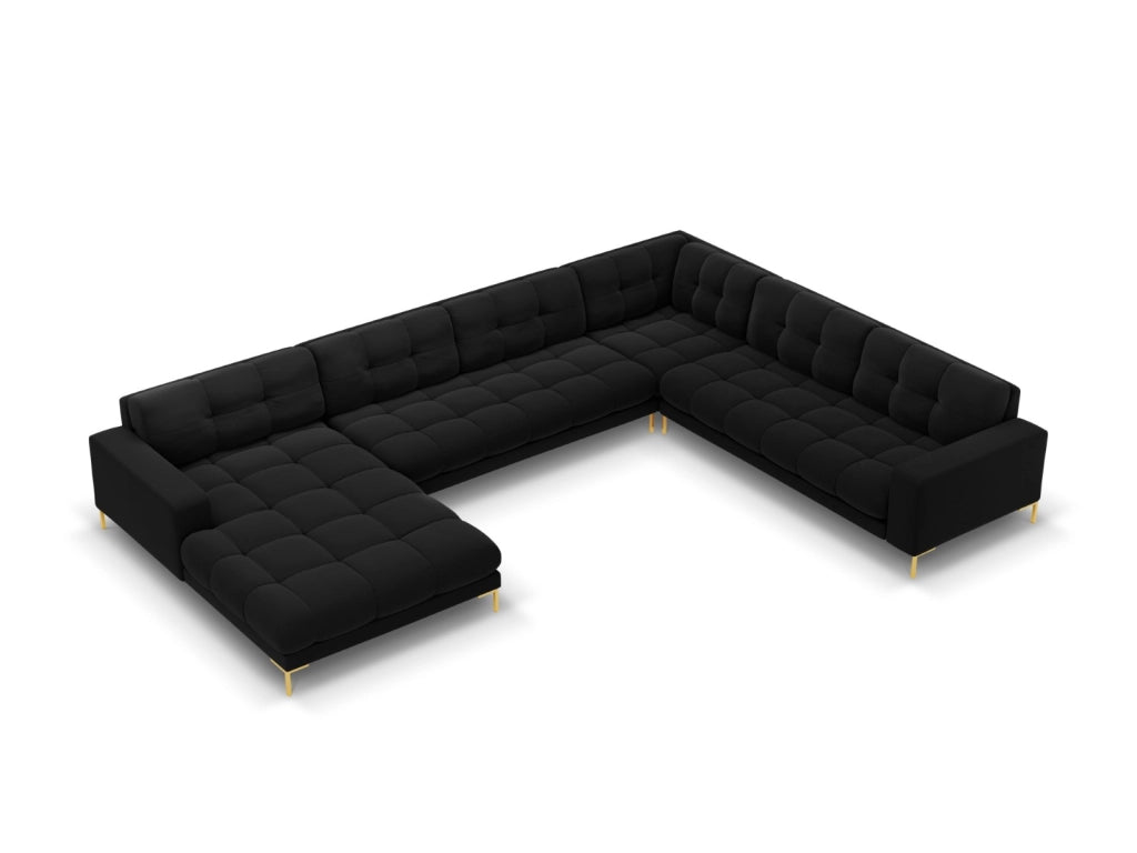 Cosmopolitan Design - Divano panoramico destro "Bali" 7 posti in velluto nero 