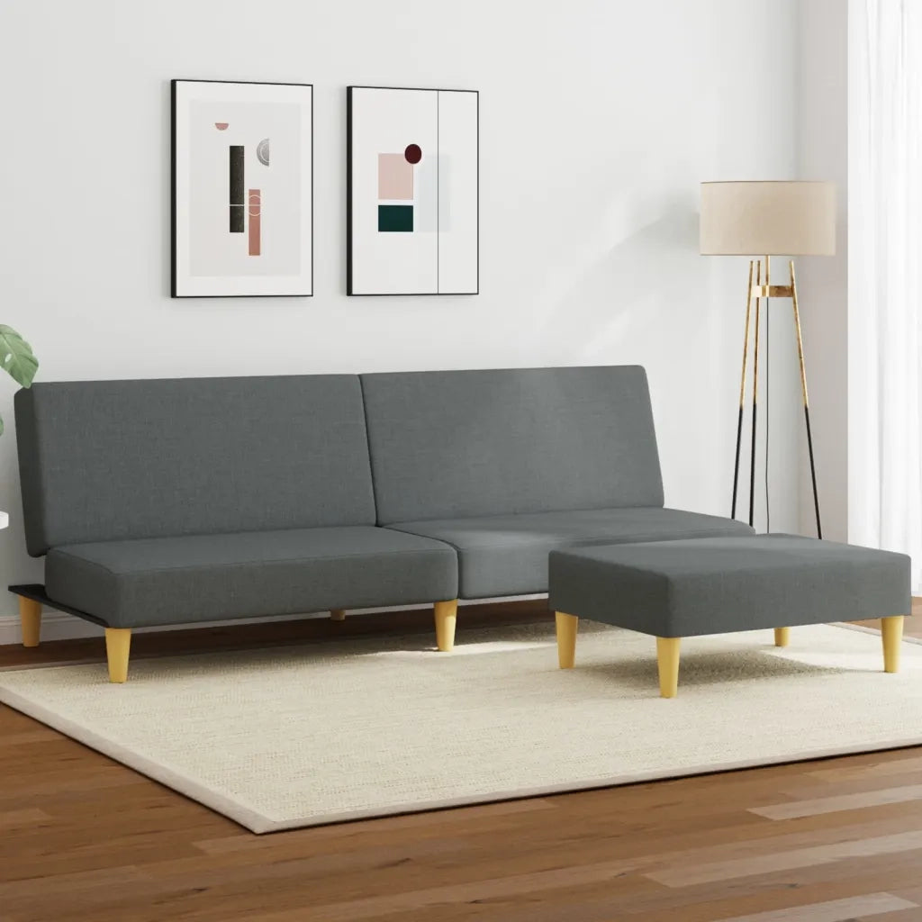 Divano Letto 2Posti Cuscini e Poggiapiedi Grigio Scuro Velluto 3216216