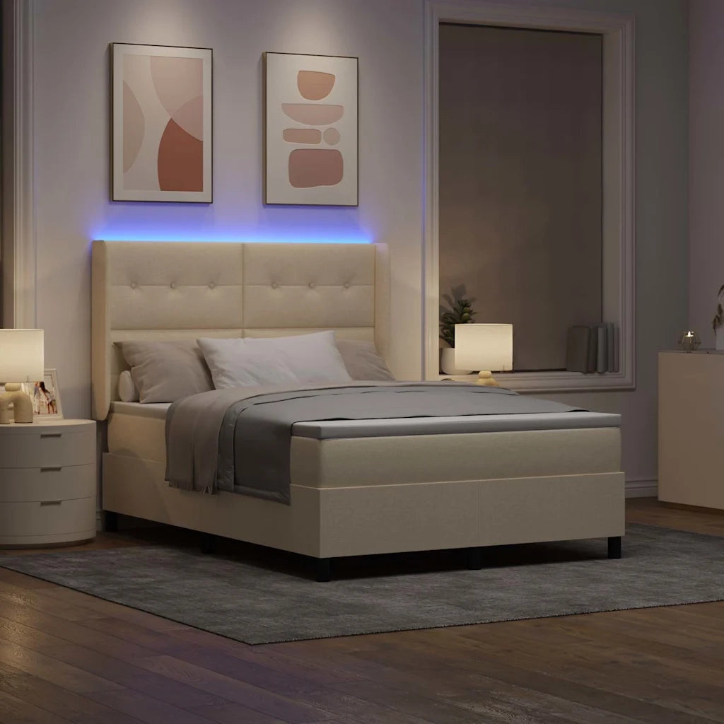 Letto a Sorgente LED con materasso Crema 140 x 190 cm Tessuto