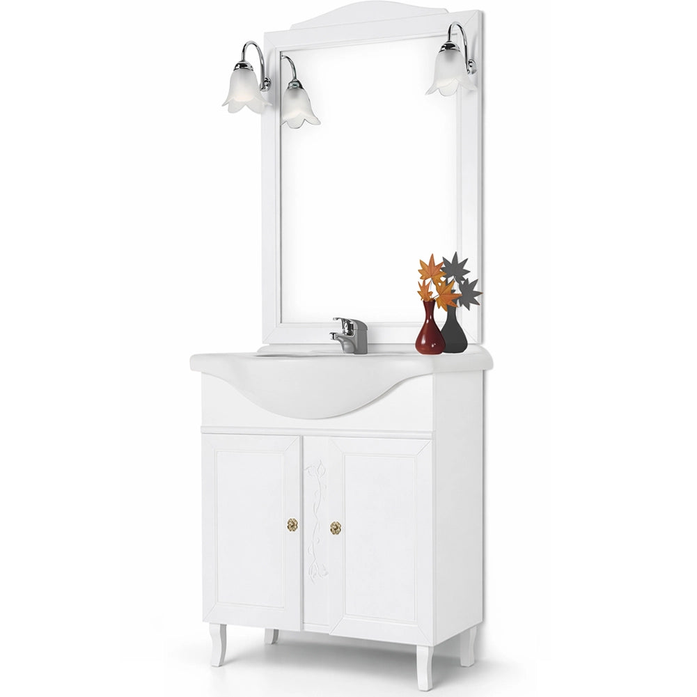 Mobile Da Bagno Bianco Completo Modello Giada Ante Lisce 75cm Legno con Specchio