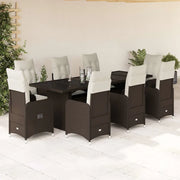 Set Bistrò da Giardino 9 pz con Cuscini in Polyrattan Marrone 3277283