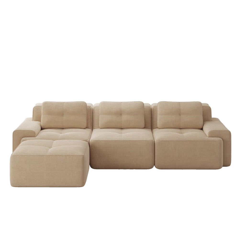 Divano modulare L - Zephmum - 3 posti, velluto, beige, senza montaggio