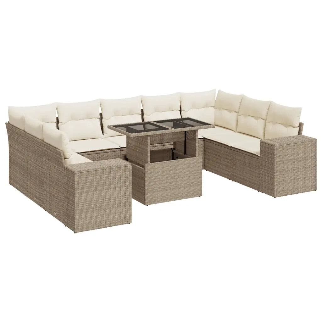 Set Divano da Giardino 10 pz con Cuscini Beige in Polyrattan 3326859