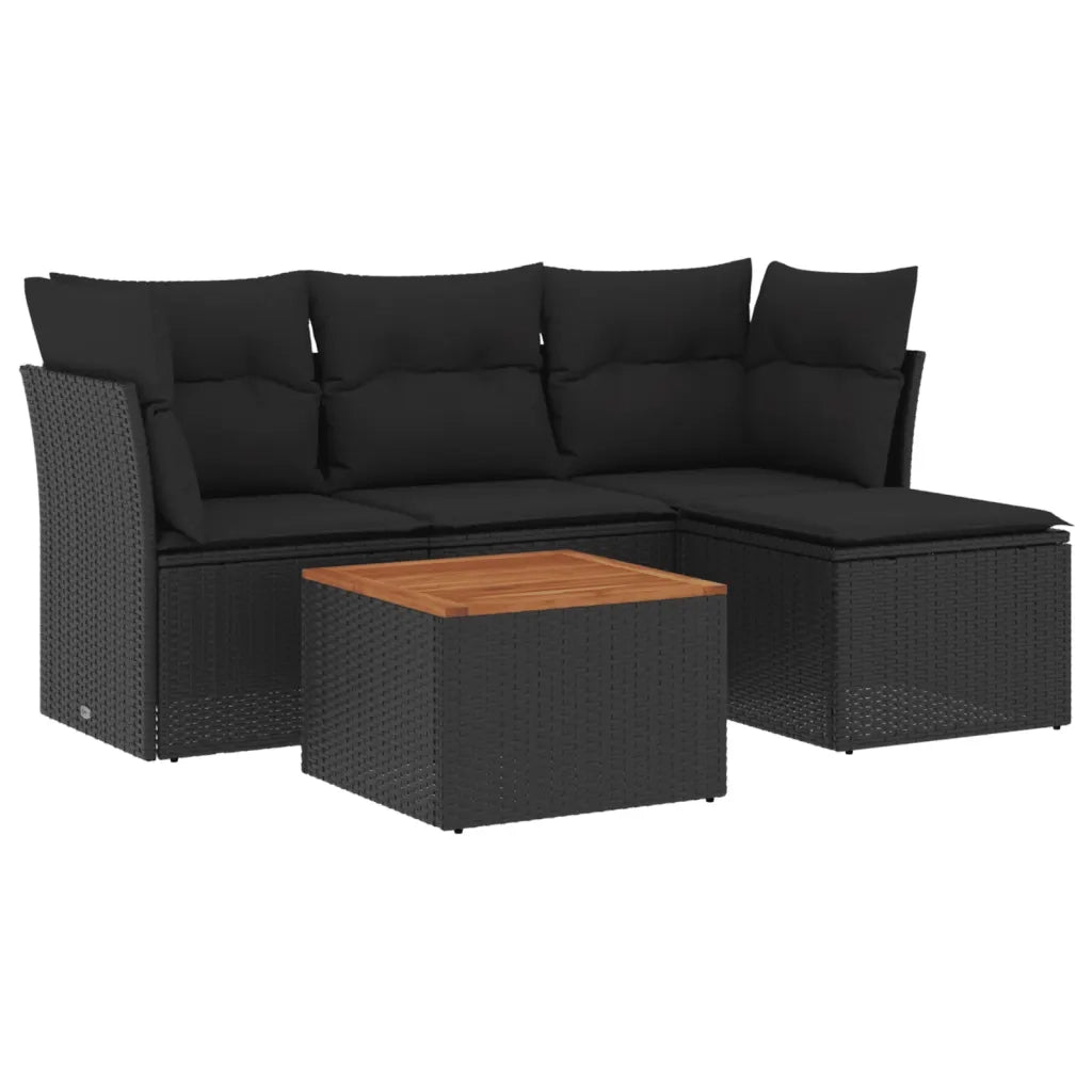 Set Divani da Giardino 5 pz con Cuscini in Polyrattan Nero 3223605