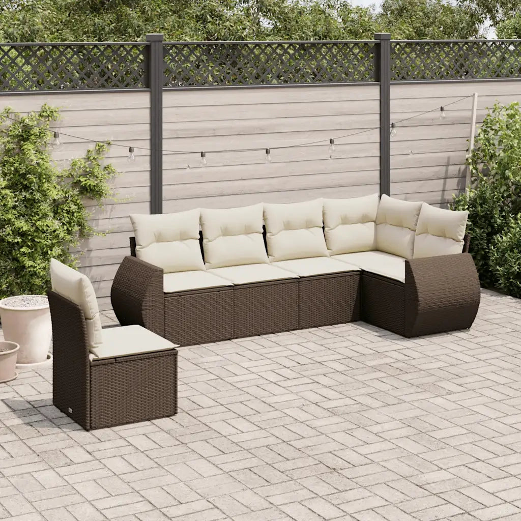 Set Divano da Giardino 6 pz con Cuscini Marrone in Polyrattan 3221432