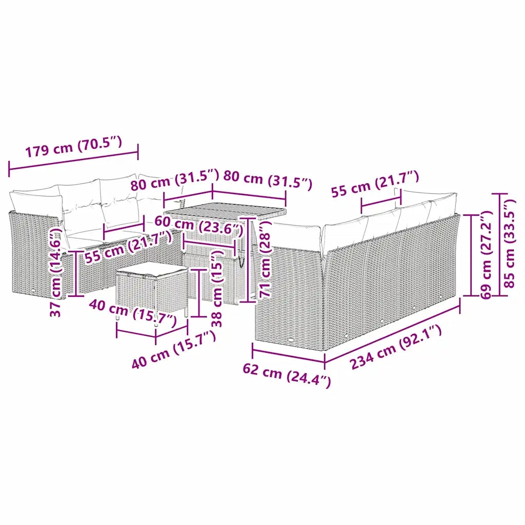 Set Divano da Giardino 10 pcs Nero polyrattan 3361445