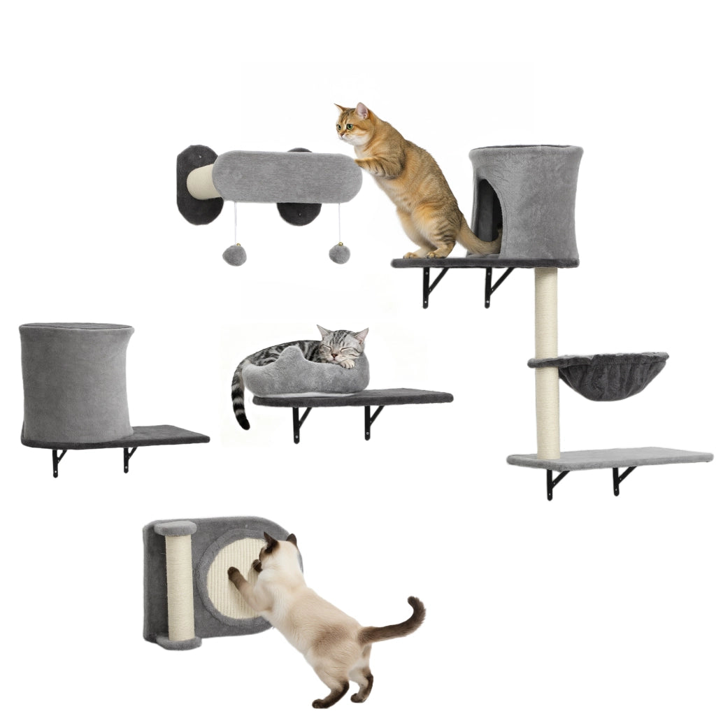 Scaffale per gatti ¨C Minimal ¨C grigio 5 pezzi con nicchie e piattaforme
