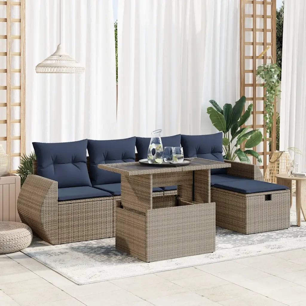 Set Divano Giardino 6 pz con Cuscini Grigio Polyrattan Acacia 3327891