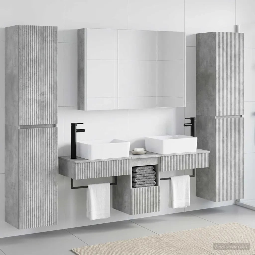 Set di mobili per il bagno 6 pz Grigio Cemento 3407202