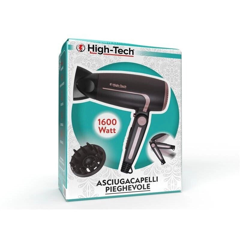 HIGH-TECH ASCIUGACAPELLI PIEGHEVOLE CON DIFFUSORE DA 1600 WATT