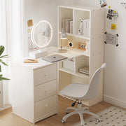 Scrivania angolare con libreria 117 ¡Á 63 ¡Á 135 cm, 4 ripiani e 3 cassetti, bianco