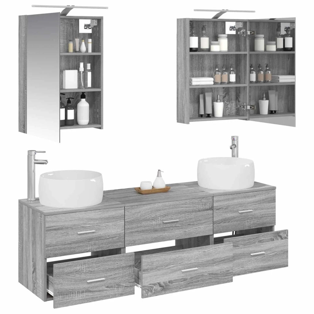Set di mobili per il bagno 5 pz Sonoma grigio 3406996
