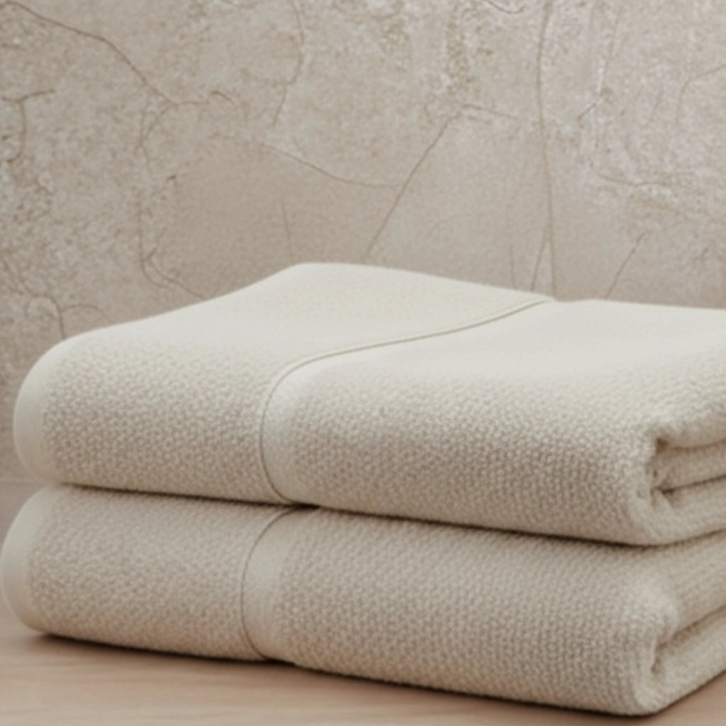 Sanonefa, set di Asciugamani 100% Cotone set da 2, Bianco Panna