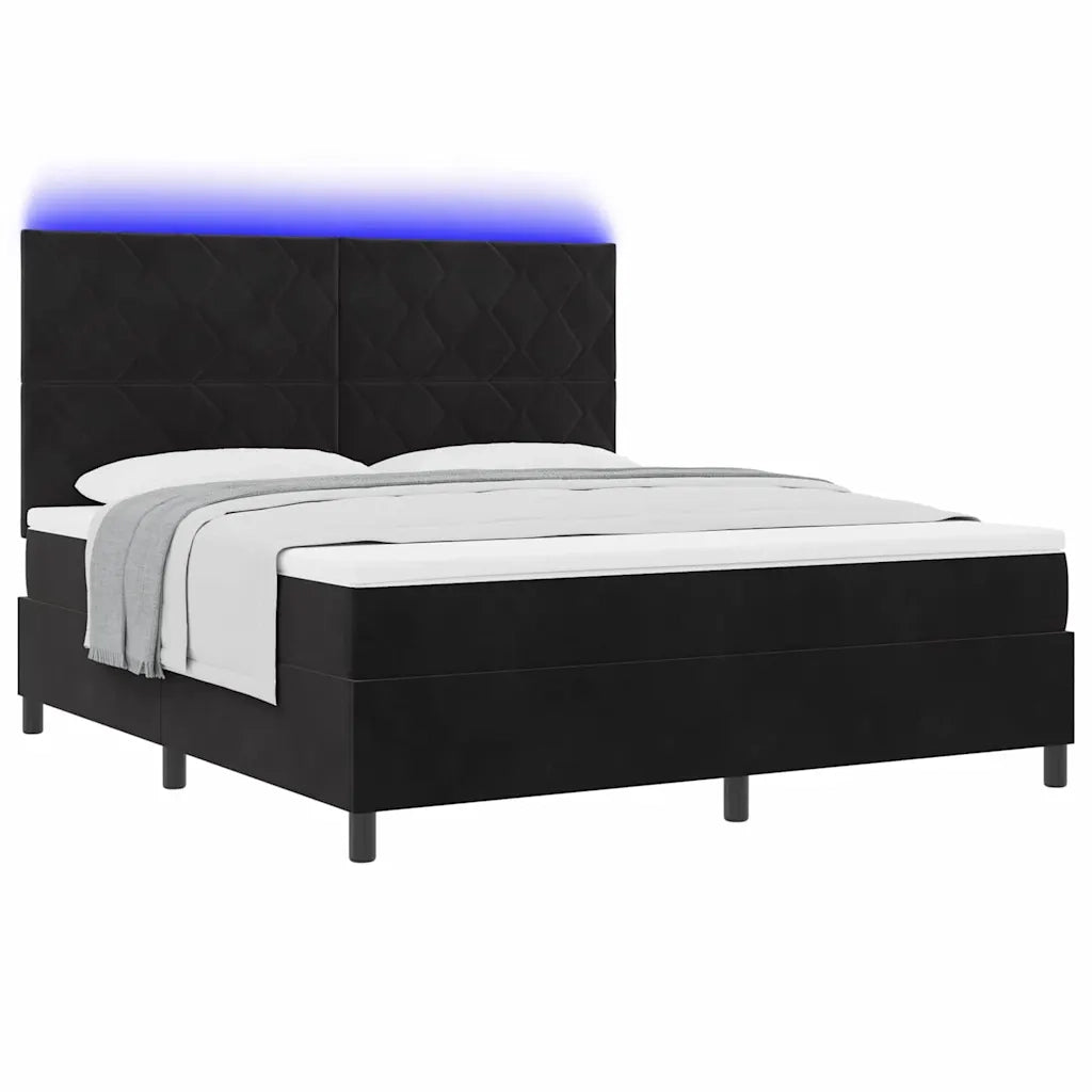 Letto a Sorgente LED con materasso Nero 180 x 200 cm Tessuto