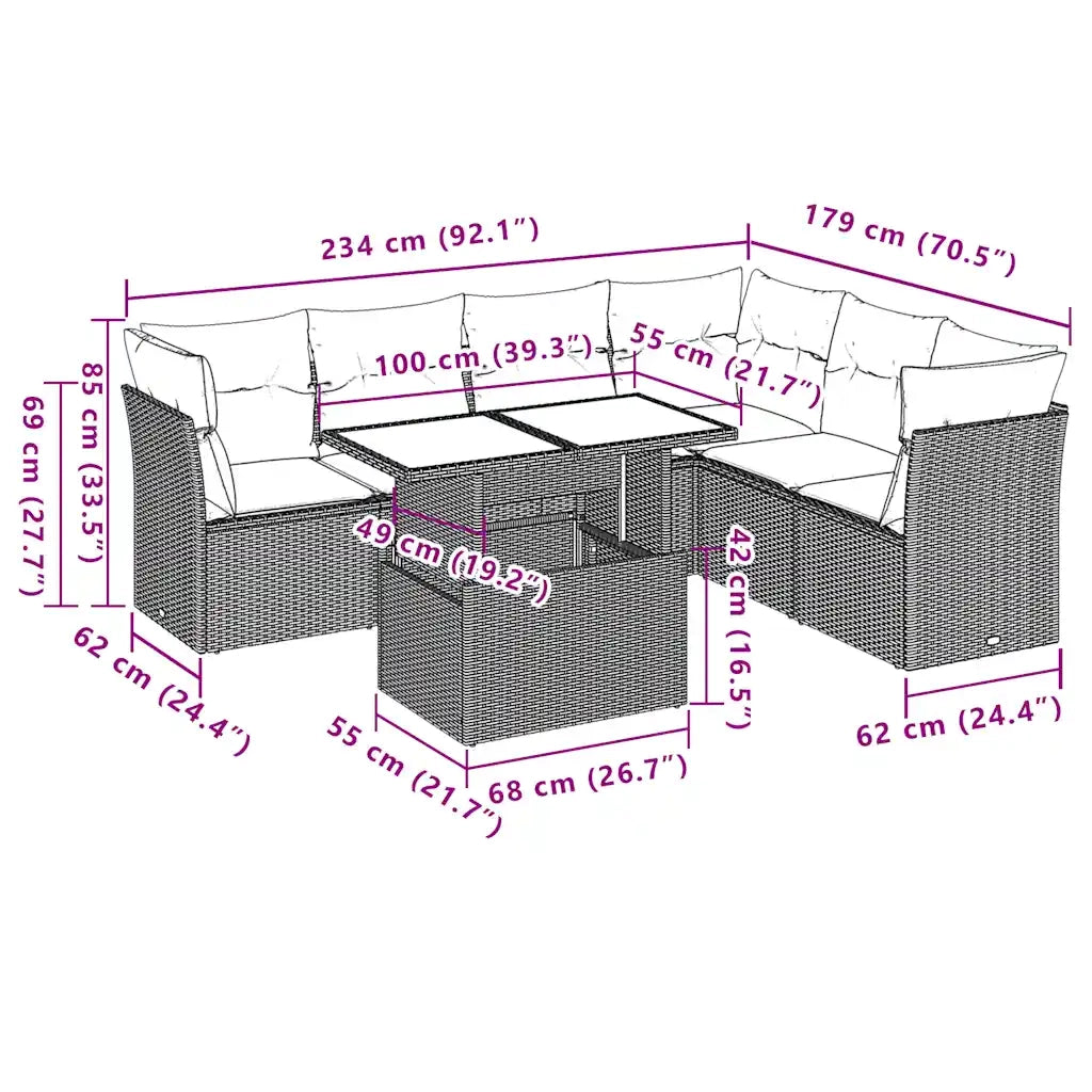 Set Divani da Giardino 7 pz con Cuscini Marrone in Polyrattan 3266614
