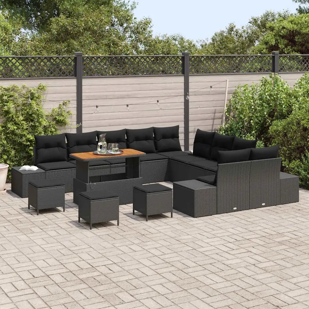 Set Divano da Giardino con cuscino 14 pcs Nero polyrattan 3362849