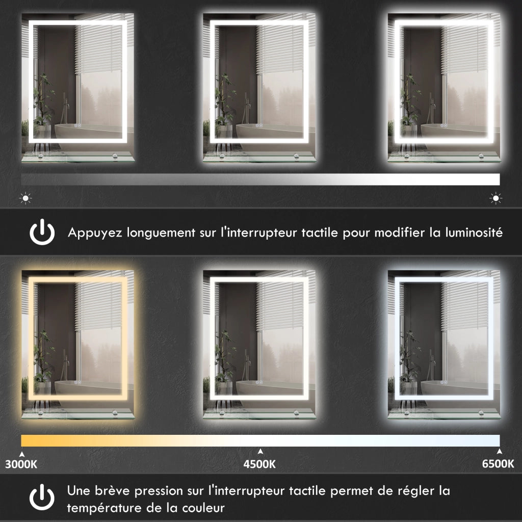 Specchio da bagno rettangolare a LED sospeso ¨C zephmum ¨C 70x50 cm