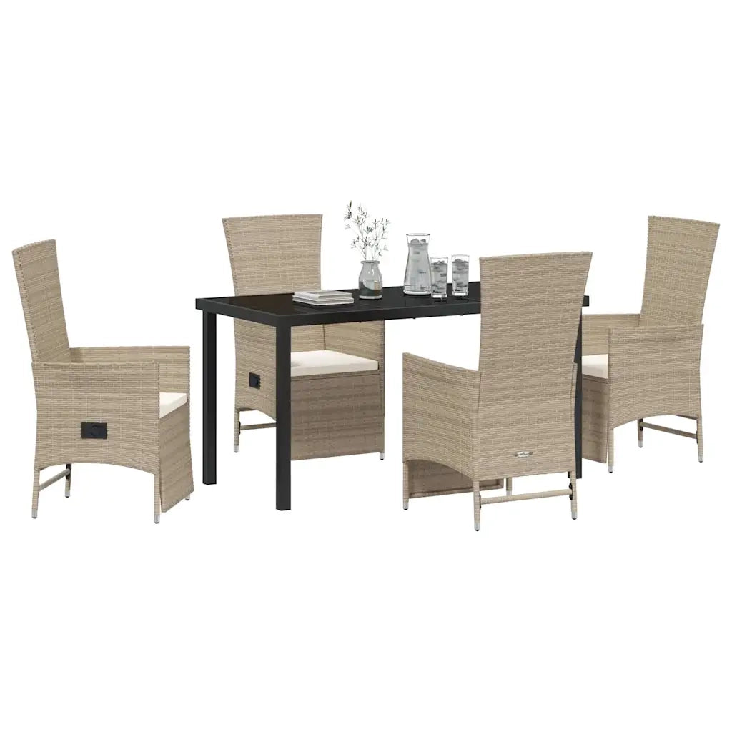 Set da Pranzo per Giardino con cuscino 5 pcs Beige polyrattan 3379473